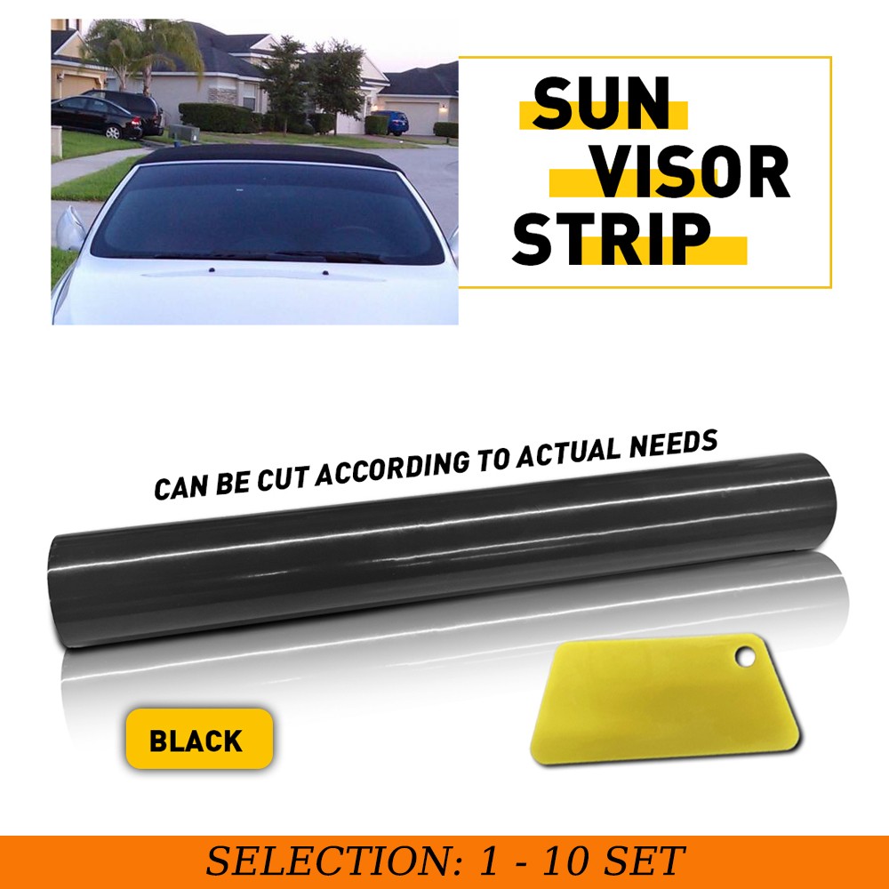 1-10 Black Windshield Sun Visor Strip 25CM*150CM Vinyl Mesh Sticker Decal 60INCH