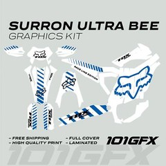 Surron Ultra Bee Graphics Kit FOX RACE LINE White Blue Decals Stickers