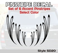 Set of 6 Accent Pinstripe Vinyl Decals – 3 Right & 3 Left Facing SD20