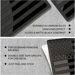 5″x 3″ American Black Metal Flag Fender Emblem Sticker Forward & Reverse Set