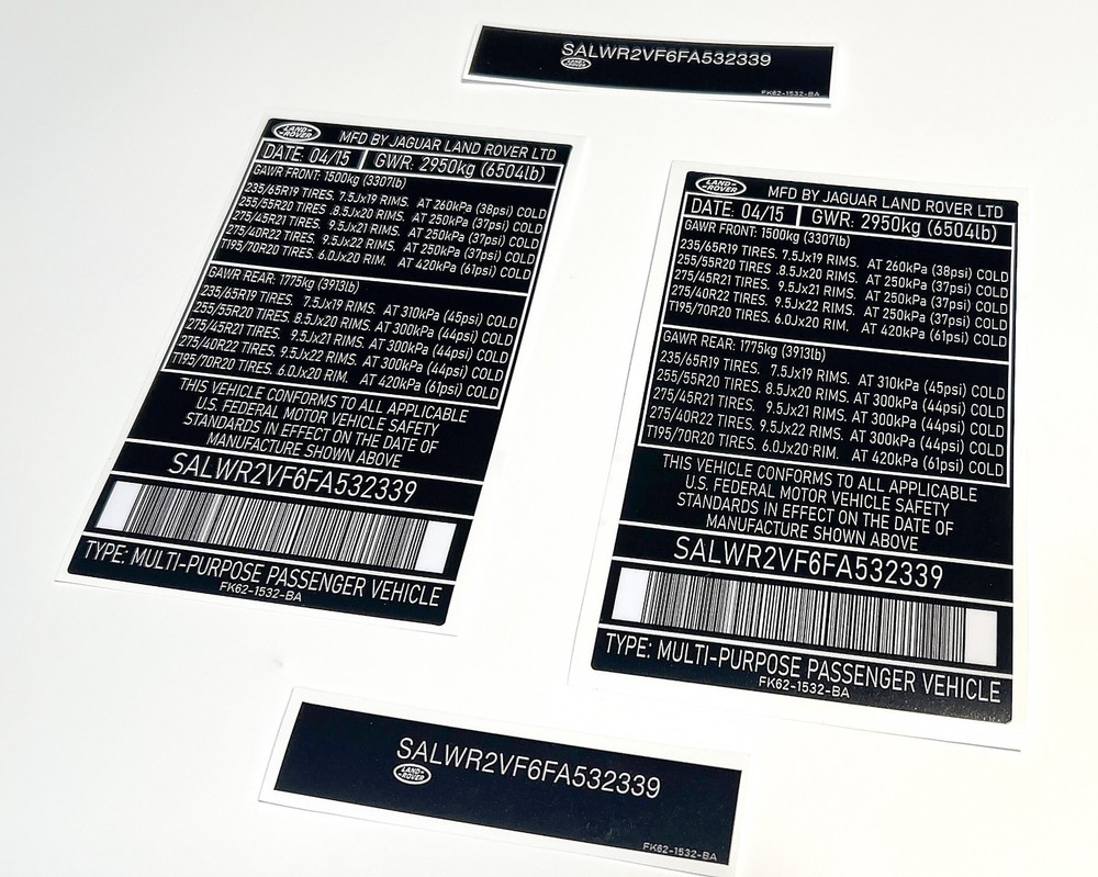 Automobile VIN ID Label Replacement Sticker – Car Identification Decal Set of 4