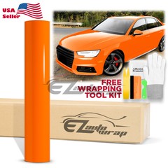 High Gloss Flame Orange Car Vinyl Wrap Sticker Decal Sheet Film DIY Air Release