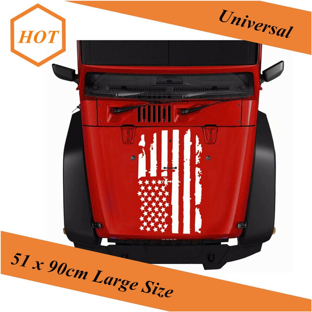 Universal Large Size 51cmx90cm Car Truck Boay Hood White USA Flag Decal Sticker