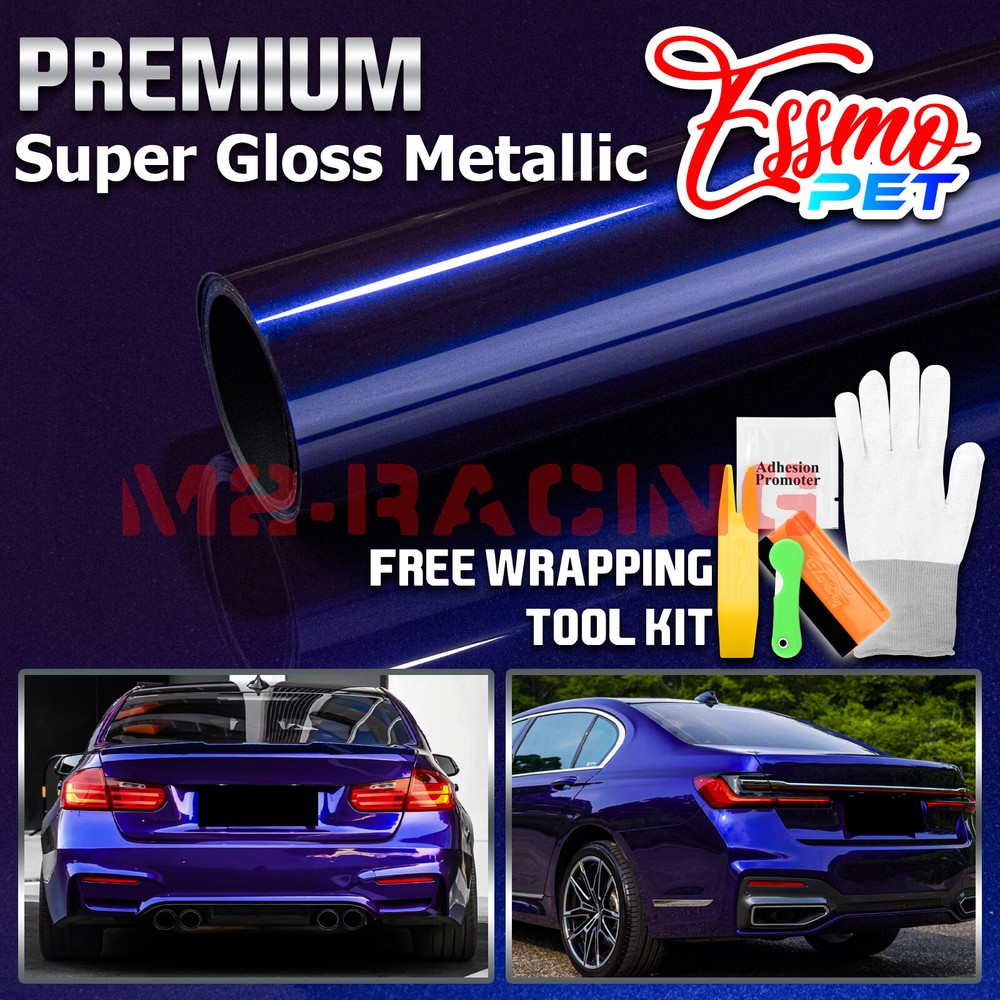 ESSMO PET Super Gloss Metallic Royal Indigo Blue Car Vinyl Wrap Decal Like Paint
