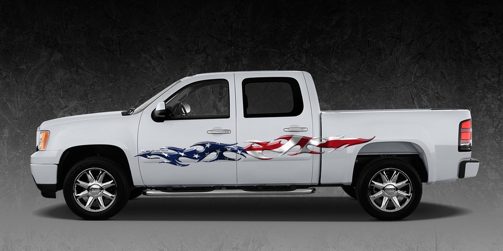 2 Car Truck American Flag Side Decals Graphics Stripes Vinyl #B1096 Ameri Flag