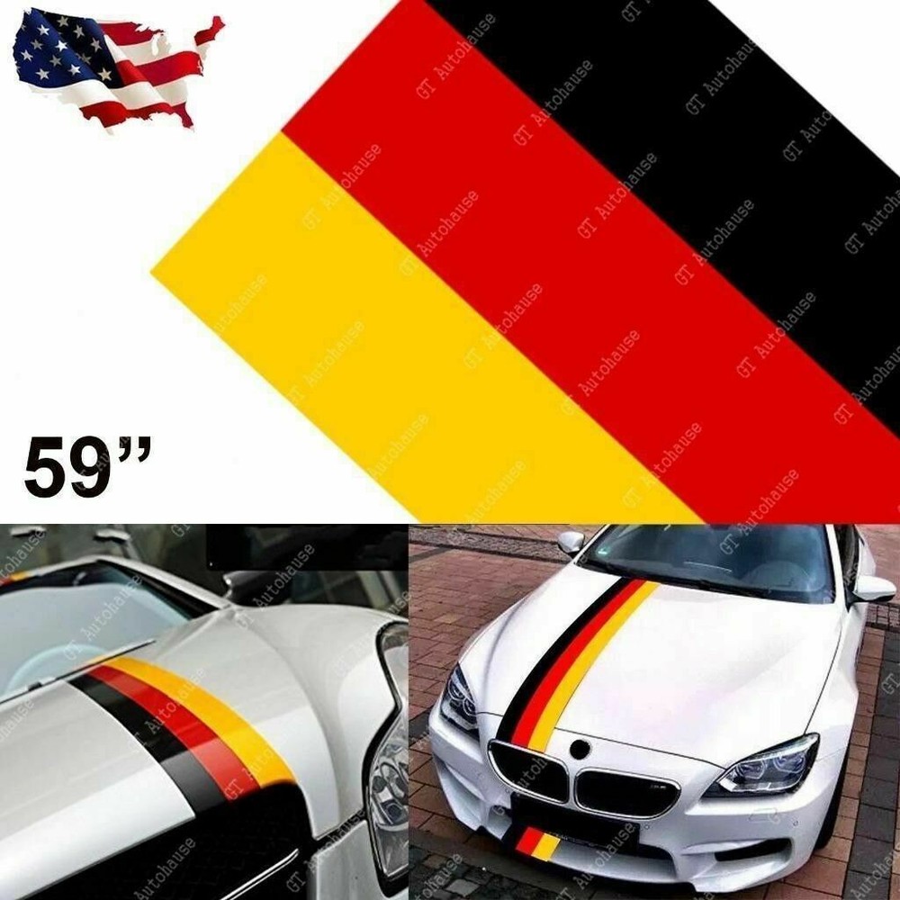 59″ Germany Flag Stripe Car Hood Body Sticker For Audi BMW Mercedes MINI Porsche