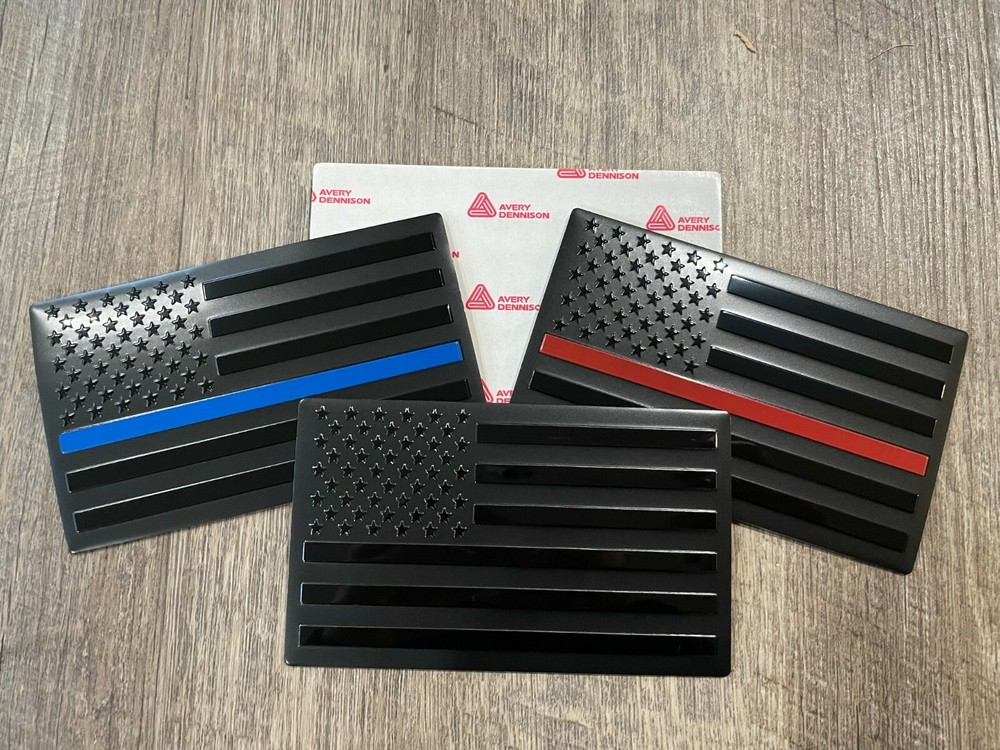 5″x 3″ American Black Metal Flag Emblem Sticker USA Thin Blue Line Thin Red Line