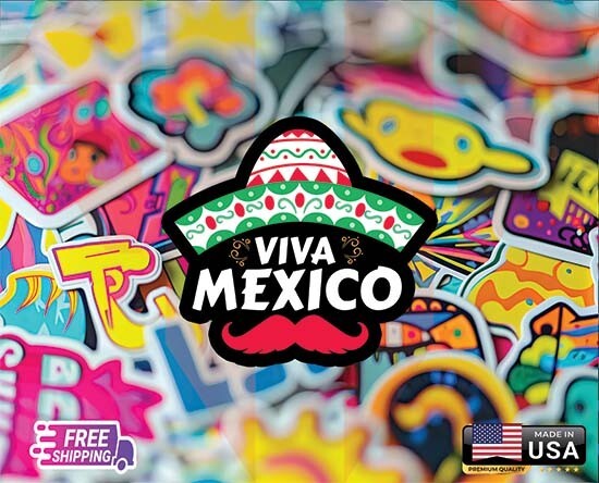 MEXICO VIVA USA FLAG CAR STICKER DECAL LAMINATED VINYL LAPTOP FREE GIFT