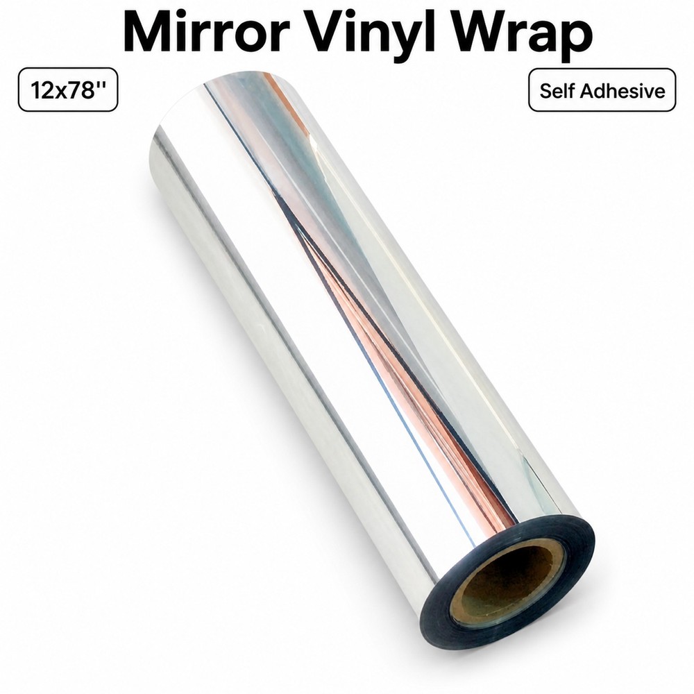 Mirror Chrome Silver Vinyl Wrap 12×78” Self Adhesive Decal Film Sheet