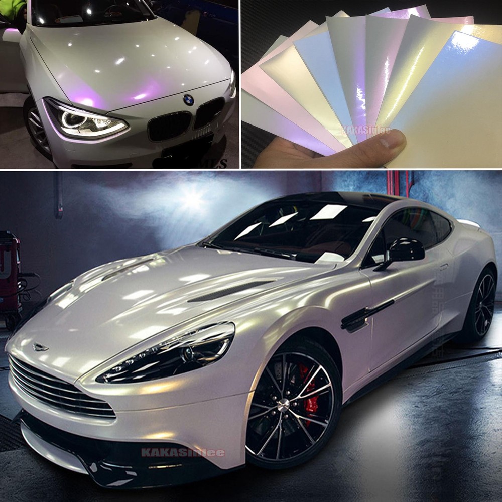 White Chameleon Full Car Vinyl Wrap Smooth Matte Chrome Sticker Strips Decal US