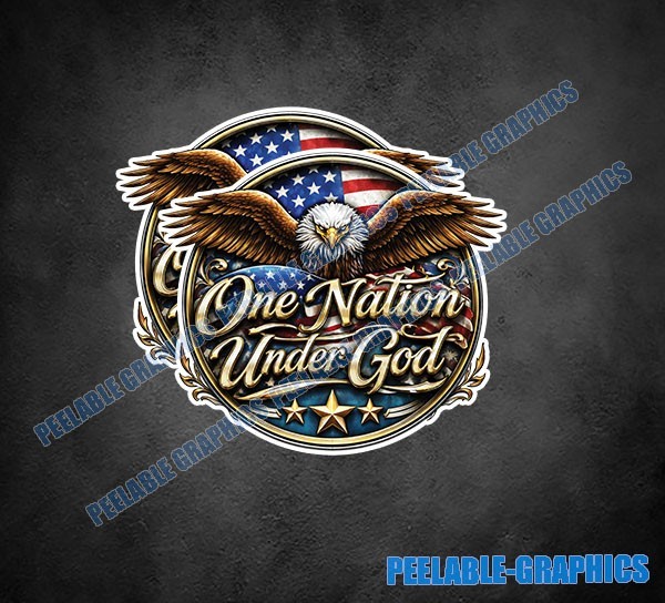 One Nation Under God Bald Eagle USA Flag Patriotic Vinyl Decal Sticker 2 Pack B