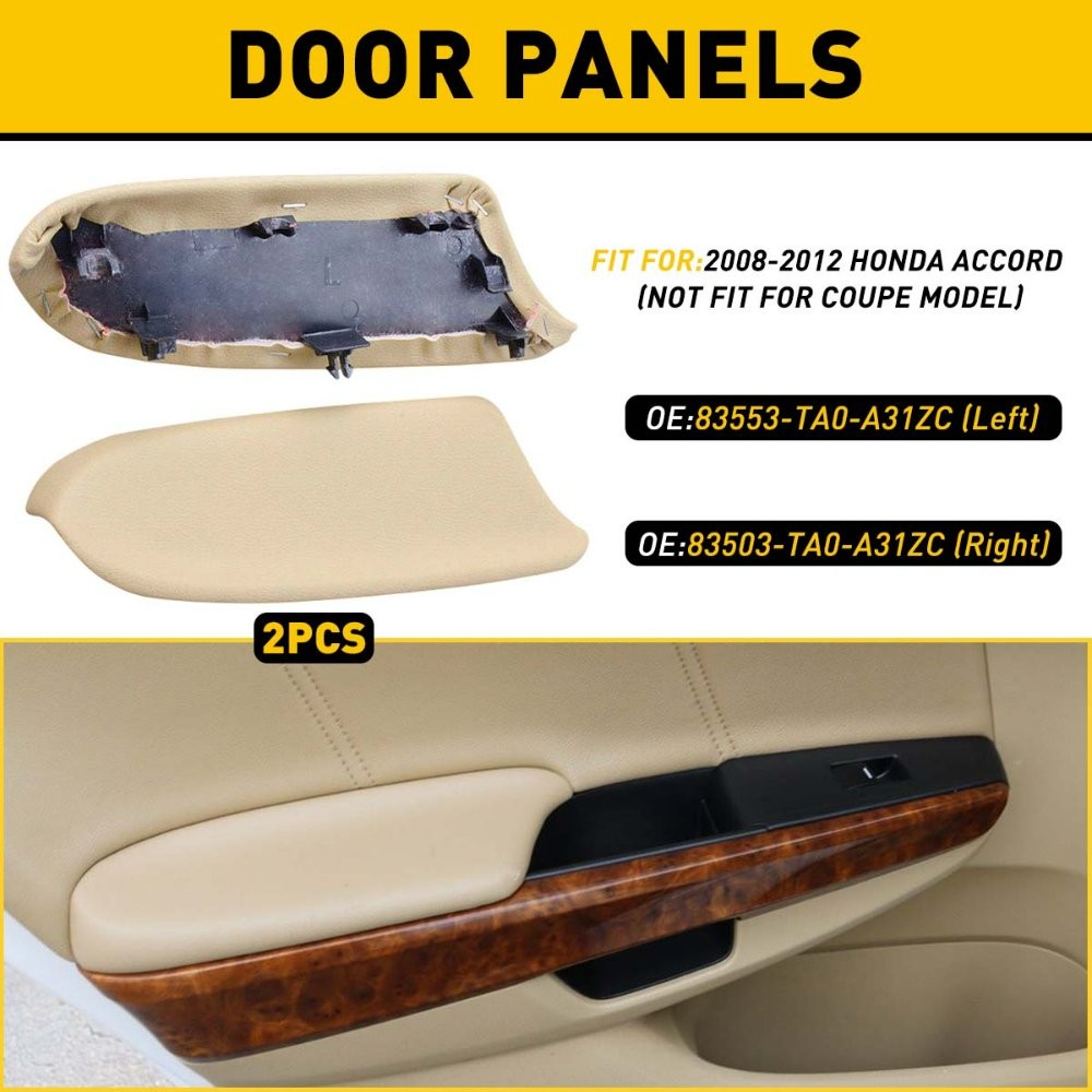 New For Beige Honda Accord Sedan 2008-2012 LR Door Panel Armrest SET PU Leather