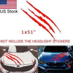 Universal 2Pcs 51″ Red Beast Claws Scratch Hood Bonnet Decal Stickers Decor