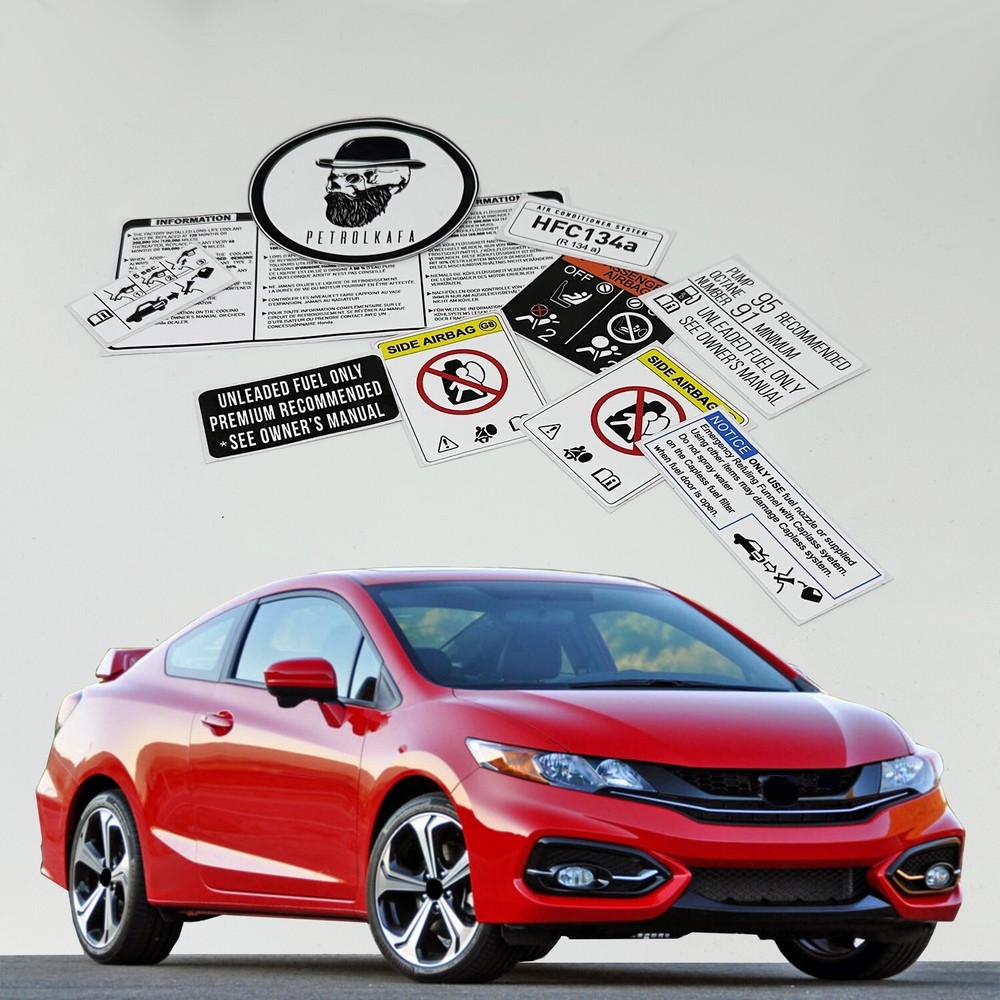 Honda Civic Si 2012 2015 Underbonnet Car Restoration Warning Labels Stickers