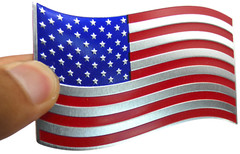 ALUMINUM US American Flag Decal Sticker Car, Motorcycle, Patriotic WAVY
