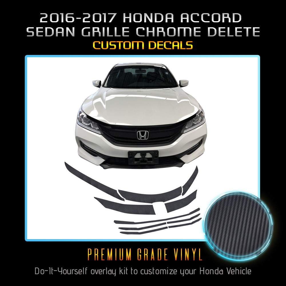 Front Grille Chrome Delete For 2016-2017 Honda Accord Sedan – Matte Carbon Fiber