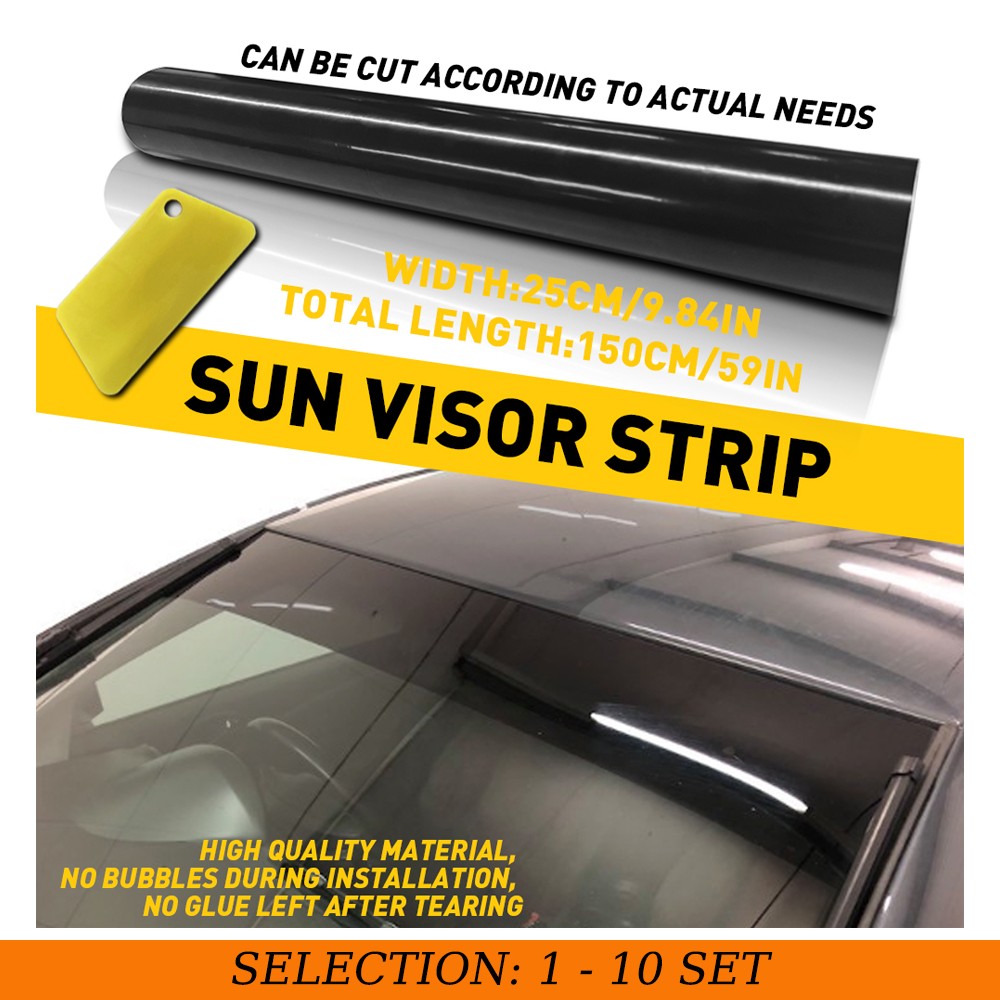 1-10 Black Sun Shade Visor Strip 10″ x 60″ Windshield Vinyl Decal Banner Premium