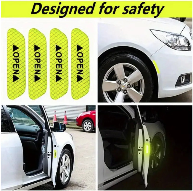 4pcs Reflective Door Stickers, Car Safety, Warning, Decal, family protection