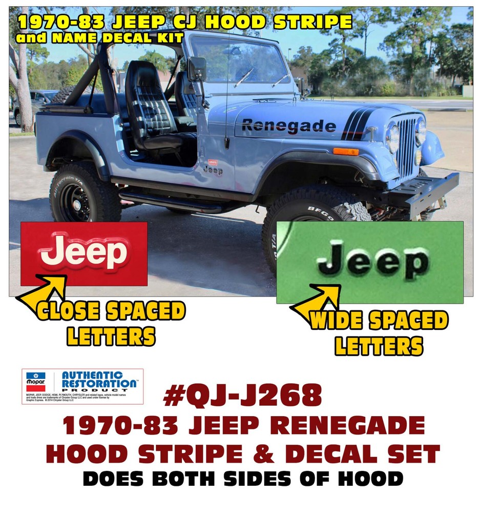SP – J268 1970 1971 1972 1973 1974 1975 – JEEP RENEGADE DECAL CJ STRIPE LICENSED