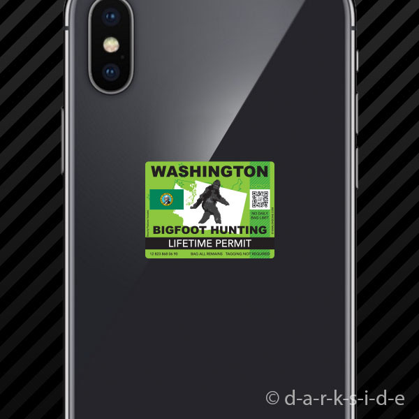 (2x) Washington Bigfoot Hunting Permit Cell Phone Sticker Sasquatch Lifetime