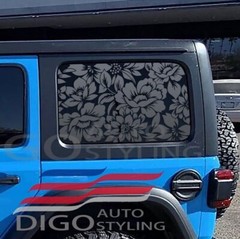 Fits 2018-2022 Jeep Wrangler JL JLU (4 Door) Window Floral Flowers Decal Sticker