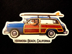 HOT ROD STICKER “WOODY’S CLASSIC 1950’S HERMOSSA BEACH CALIFORNIA” 5“ X 2 1/4“
