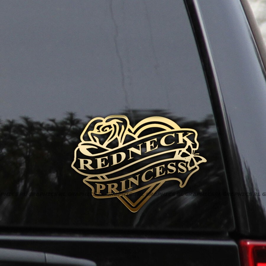 REDNECK PRINCESS Heart & Rose Country Vinyl Decal Sticker