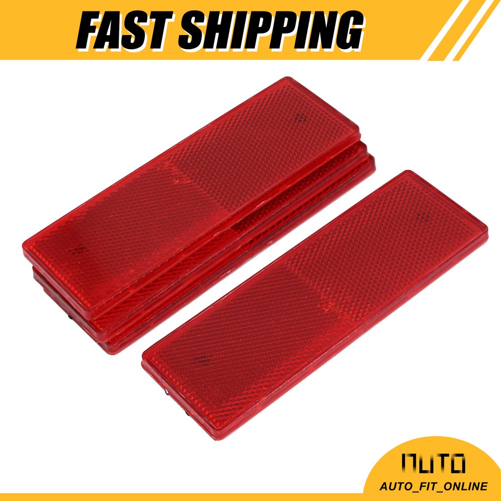 FOUR Truck Car Plastic Stick-On Reflective Rectangle Reflector Red Universal