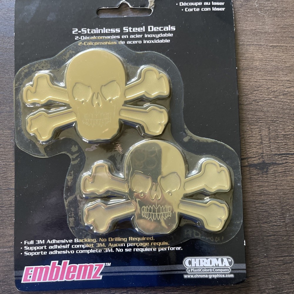 Set Of 2 Stainless Steel Decals Skull & Bones