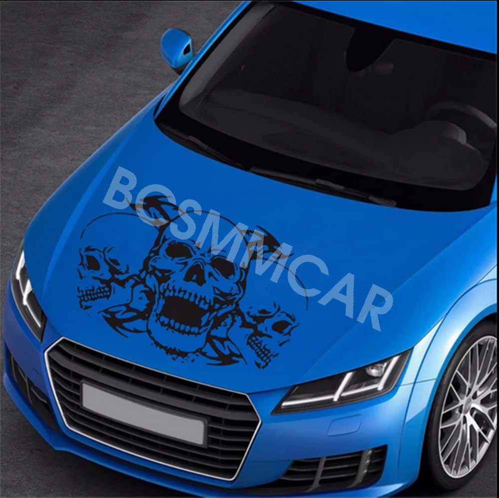 Car Hood Sticker Terror Skull Pattern Vinyl Decal Trim Waterproof Self-adhesive