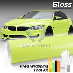 Gloss Glossy Lime Yellow Green Vinyl Wrap Sheet Sticker Decal Air Release Film