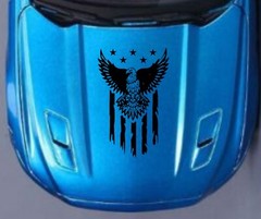 Eagle USA Flag Hood Door Vinyl Decal Racing Stripes (Fits Ford Mustang Cobra)
