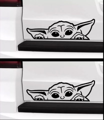 Baby Yoda Peeking – TWO 7″ Black Vinyl Decals Car Window Bumper Door