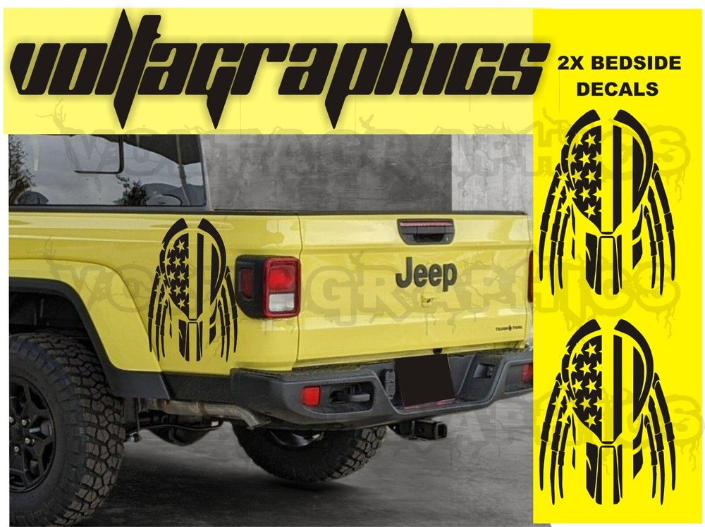 2x Vinyl Bedside decals for Jeep Gladiator 2019-2024 USA Flag Predator decals