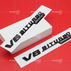 Gloss Black Red For V8 BITURBO 4MATIC+ Fender Emblems Badges For AMG