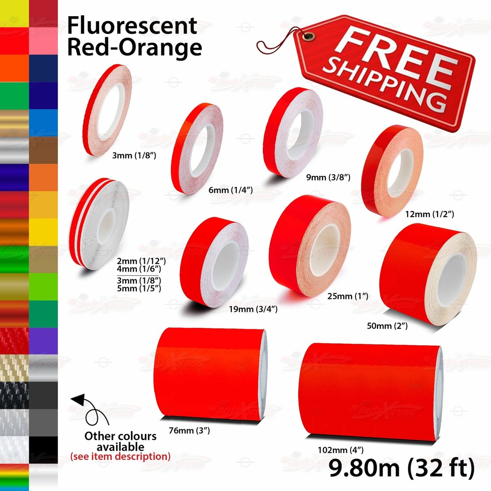 FLUORESCENT RED-ORANGE Roll PIN STRIPE PinStriping Line TAPE Decal Vinyl Sticker