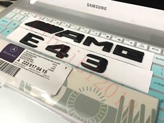 Matt black ” E43 + AMG ” Letters Trunk Emblem Badge Sticker for Mercedes Benz