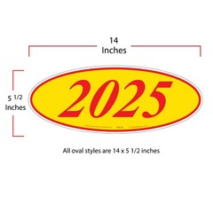 EZ-Line Car Dealer Oval Model Year Stickers Large Windshield Stickers Red Yellow