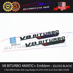 OEM V8 BITURBO 4MATIC+ Fender Emblem BLACK AMG Badge Mercedes GT55 SL55 SL63