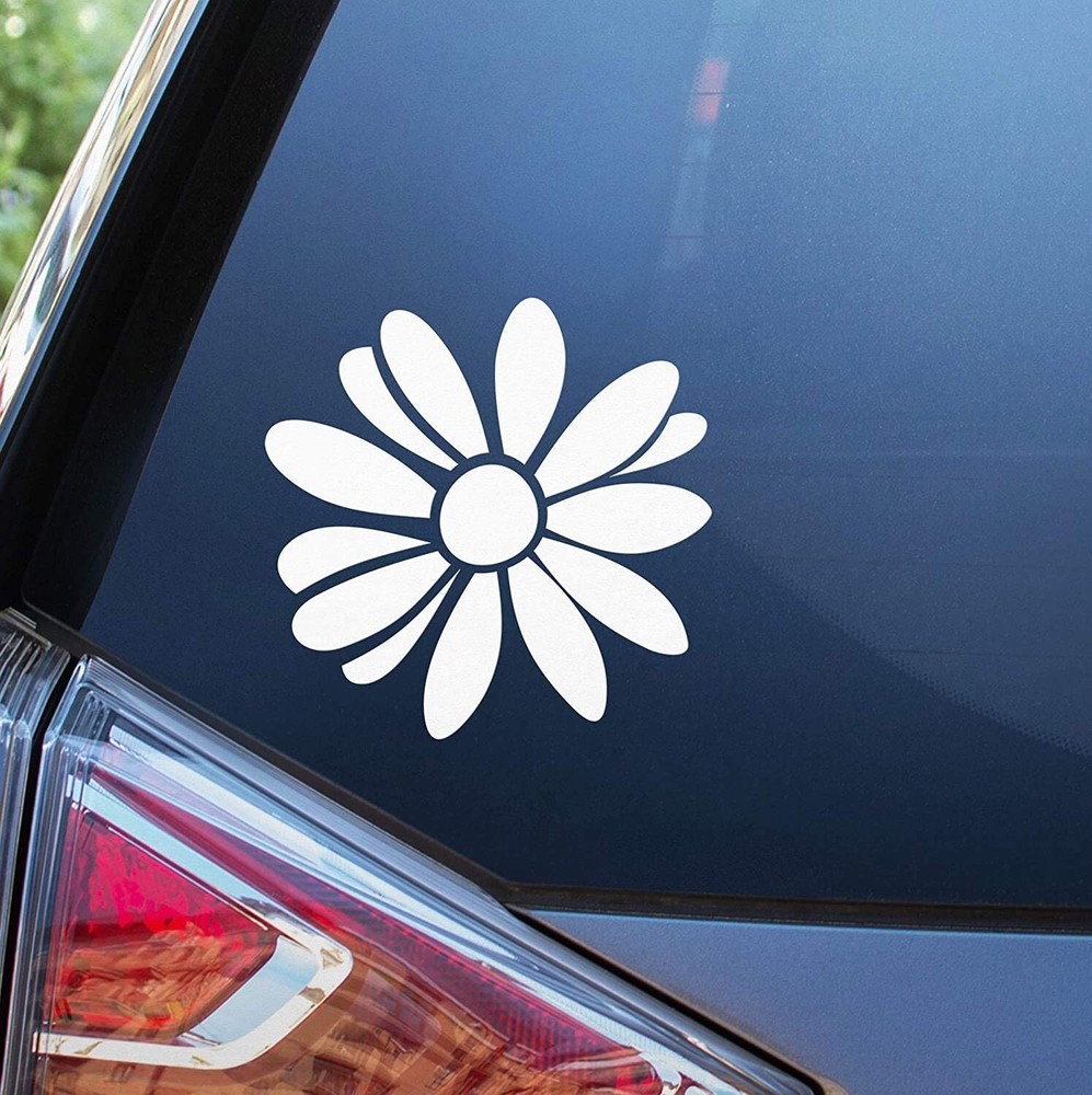 Daisy Pretty Floral – White Vinyl Decal, car window notebook laptop