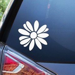 Daisy Pretty Floral – White Vinyl Decal, car window notebook laptop