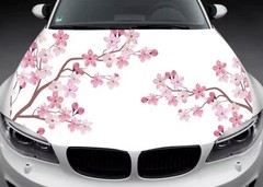 Sakura Cherry Blossom Flowers hood wrap Decal; Universal Fit