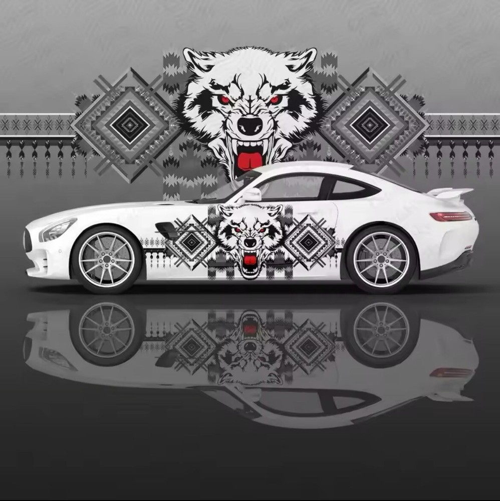 Both Sides Car Body Side Door Vinyl Wolf Native Inspired Vinyl Decal Universal