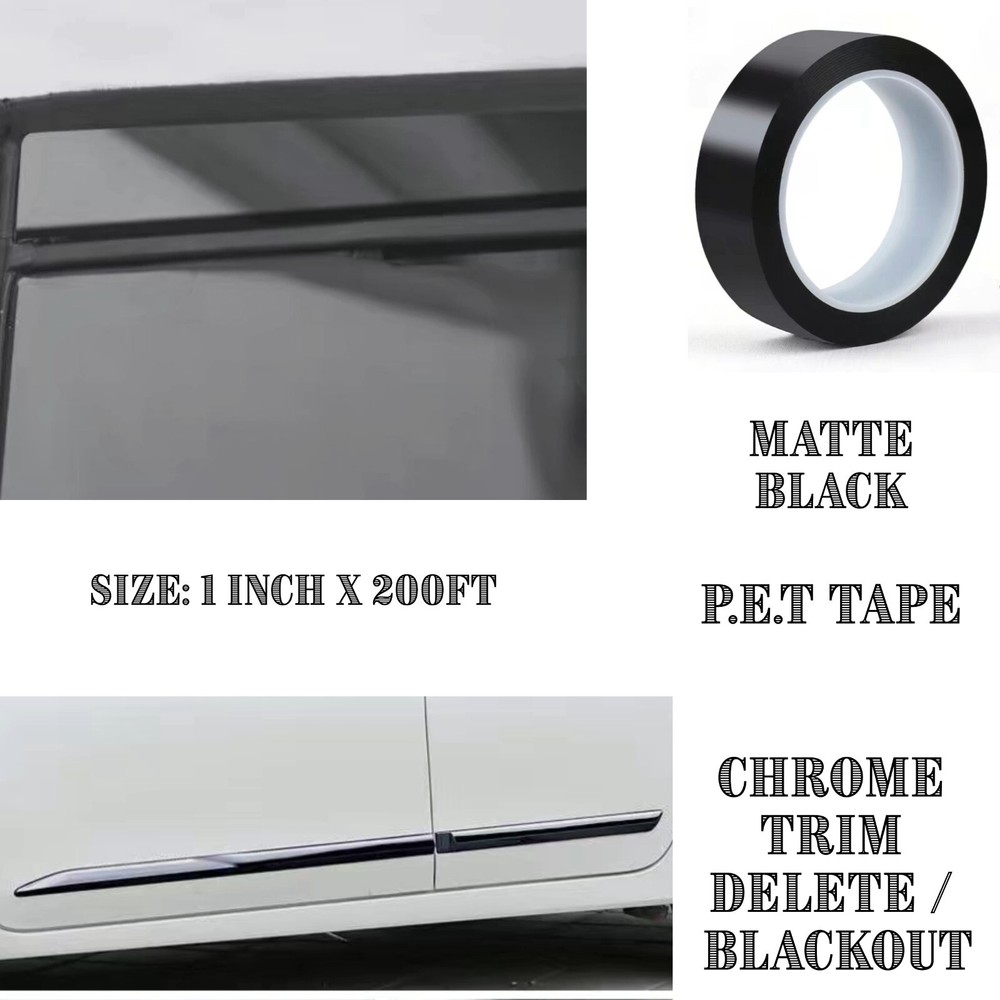 Matte Flat Black 1 inch x 200FT Chrome Delete PET Film Tape Self Adhesive Roll