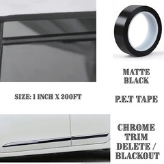 Matte Flat Black 1 inch x 200FT Chrome Delete PET Film Tape Self Adhesive Roll
