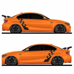 Car Body Side Plaid Graphic Racing Sports Long Stripes Self-Adhesive Trim Decals