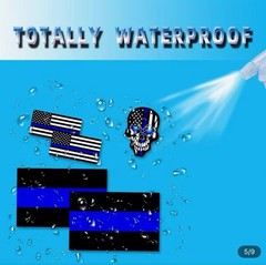 3 Pack 8” INCH Reflective LED Blue Eyes Black American Flag Skull Sticker Decal
