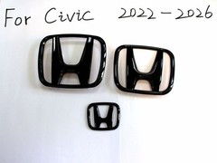 3PCS Gloss Black Front Griile H Emblem Rear Badge For 2022-2024 Honda Civic 11th
