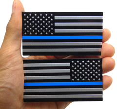 ALUMINUM Thin Blue Line Flag Decal Sticker Support Law Enforcement Police MIRROR