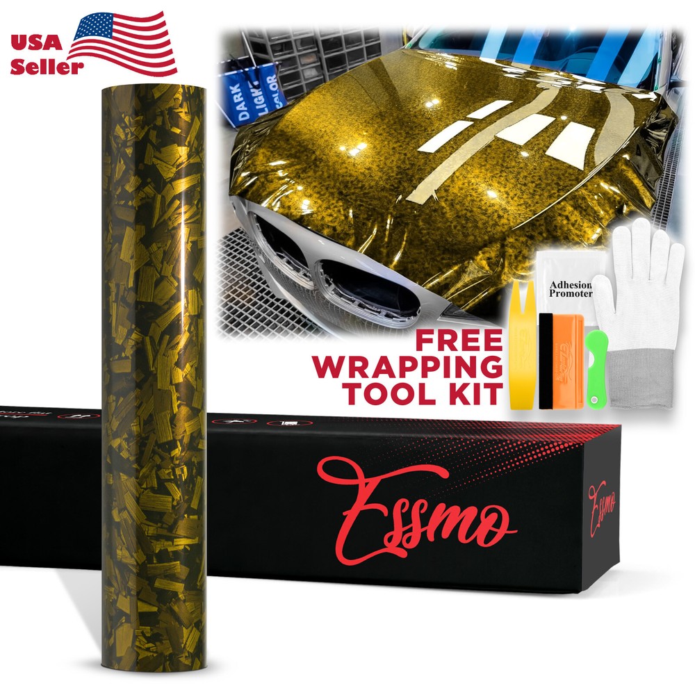 ESSMO PET Marble Forged Gloss Carbon Fiber Golden Yellow Car Vinyl Wrap Decal